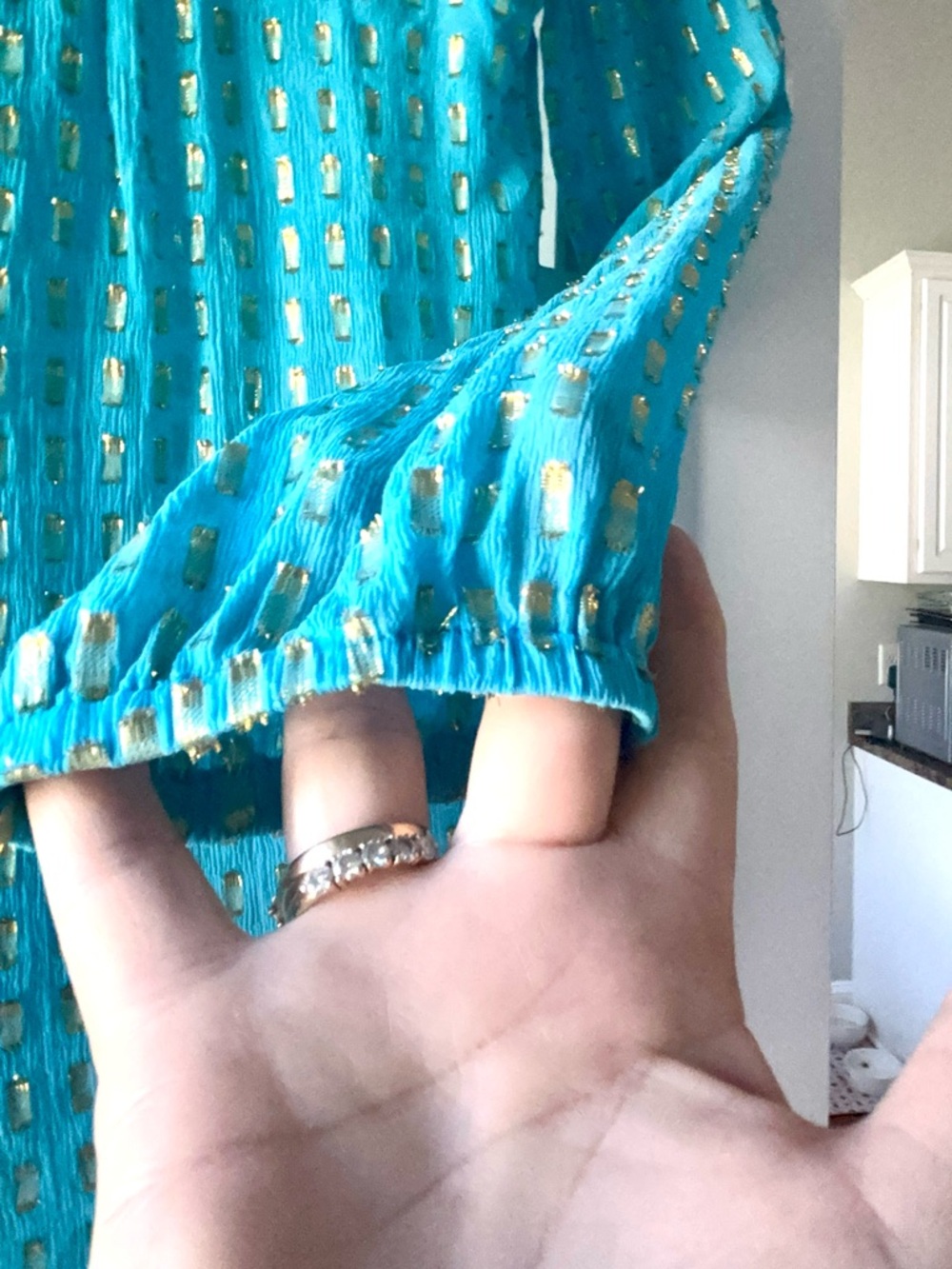Lilly Pulitzer Turquoise Blue Metallic-Print Long Sleeve Blouse - Picture 8 of 8